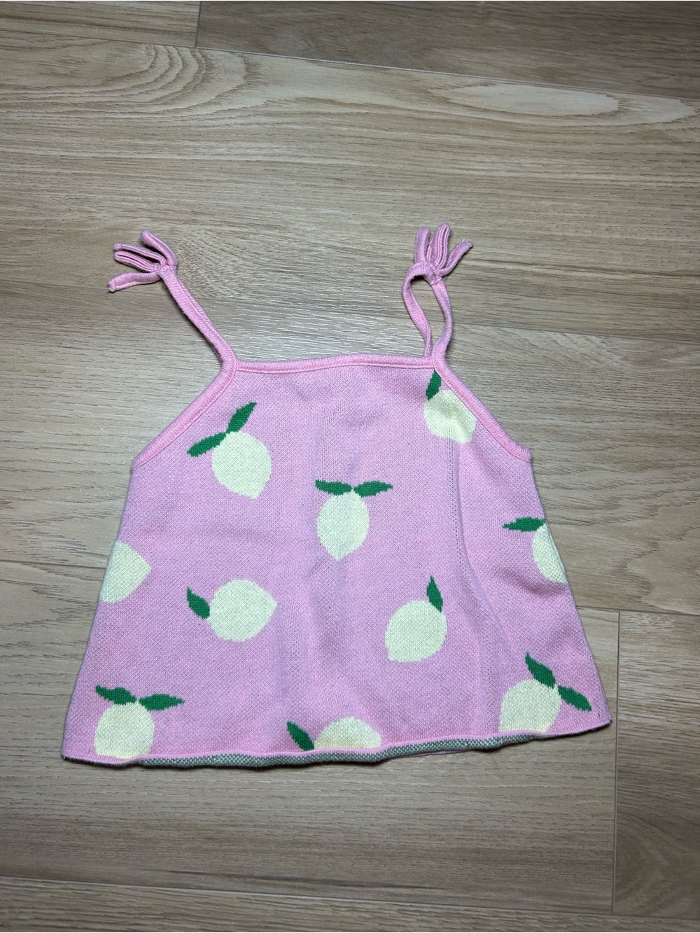 Zara Pink Lemon Knit Tank Top with Green Leaf Print